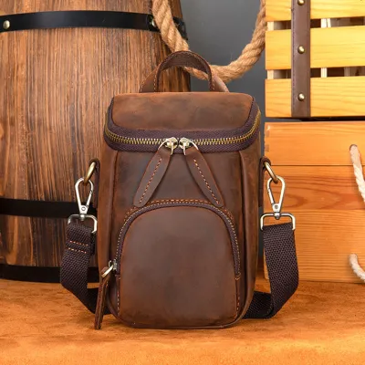 Genuine Crazy Horse Leather Men’s Crossbody Shoulder Bag – High-End Retro Style