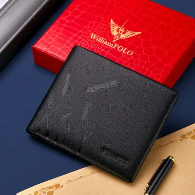 Elegant William Polo Cowhide Leather Wallet | Business Style Short Wallet