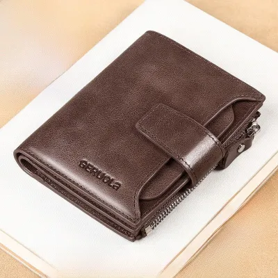 Genuine Leather Tri-Fold Multifunctional Cowhide Short Wallet