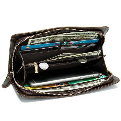 Genuine Leather Modern Zip Clutch Bag