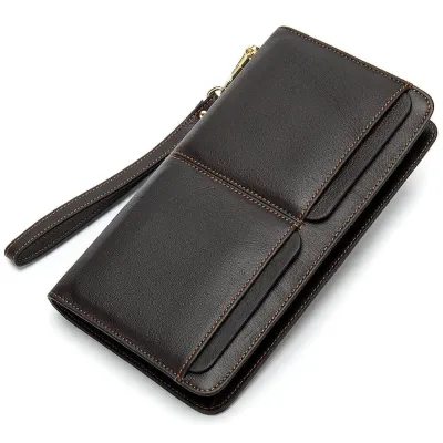 Genuine Leather Modern Zip Clutch Bag
