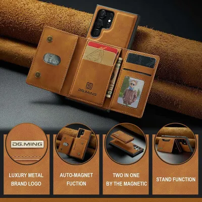 Samsung S25 Ultra All Ultra Series Leather Phone Case with 3 Fold Magnetic Card Holder 2 in 1