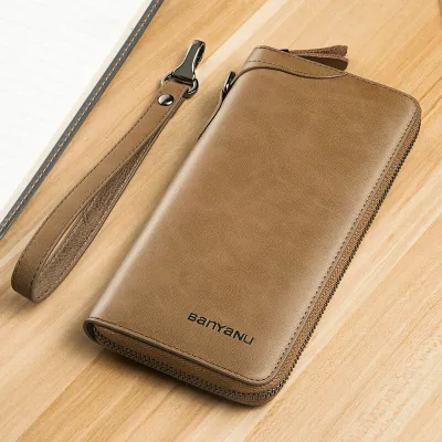 Genuine Leather Business Zipper Wallet | Retro Cowhide Long Wallet