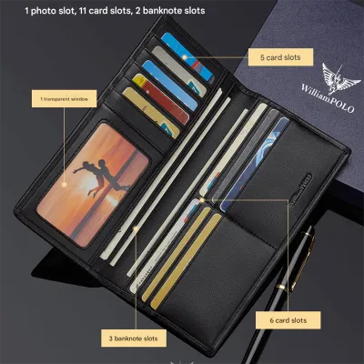 William Polo Premium Cowhide Leather Long Wallet | Elegant & Functional