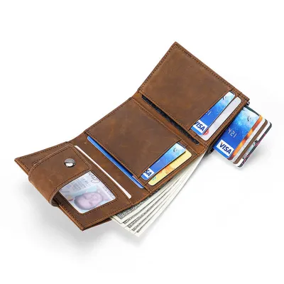 Crazy Horse Genuine Leather RFID Metal Box Pop-Up Card Holder Wallet