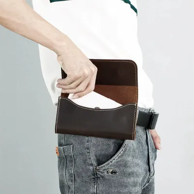 Genuine Crazy Horse Leather Waist Bag – Rugged Outdoor Belt Pouch for Men