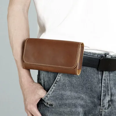 Genuine Crazy Horse Leather Waist Bag – Rugged Outdoor Belt Pouch for Men