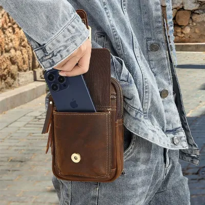 Genuine Leather Multifunctional Crossbody Waist Bag | Mobile Phone Waist Pouch