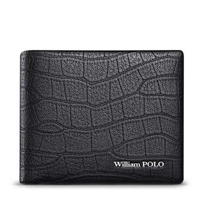 WilliamPOLO Genuine Leather Crocodile Pattern Short Wallet 
