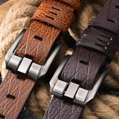 Genuine Leather Two-Layer Cowhide Men's Belt – Retro Style with Alloy Pin Buckle 