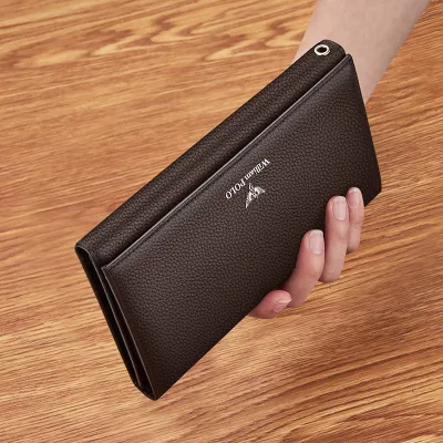 WilliamPOLO Genuine Leather Long Wallet – Cowhide Business Clutch with Multi-Card Holder