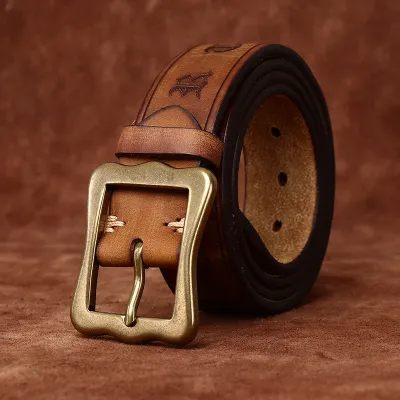 Handmade Genuine Cowhide Leather Belt – Retro Copper Pin Buckle | Men’s Vintage Belt