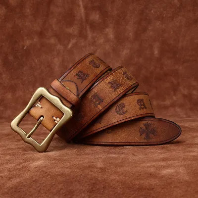 Handmade Genuine Cowhide Leather Belt – Retro Copper Pin Buckle | Men’s Vintage Belt
