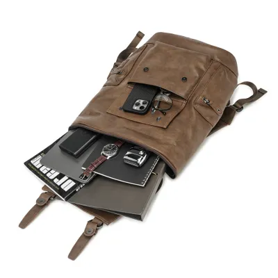 Large Capacity Men’s Retro PU Leather Travel Backpack – Waterproof Casual Laptop Bag (20L)