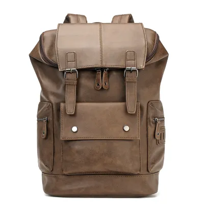 Large Capacity Men’s Retro PU Leather Travel Backpack – Waterproof Casual Laptop Bag (20L)