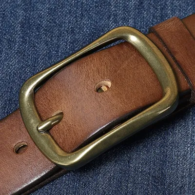 Genuine Leather Cowhide Handmade Belt for Men – Retro Style with Solid Copper Pin Buckle 