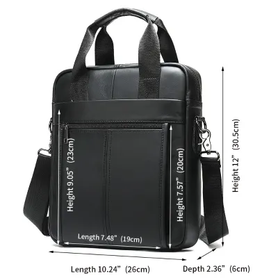 Genuine Leather Vertical Shoulder Bag for Men – Retro Korean Business Cowhide Messenger Bag