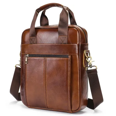 Genuine Leather Vertical Shoulder Bag for Men – Retro Korean Business Cowhide Messenger Bag