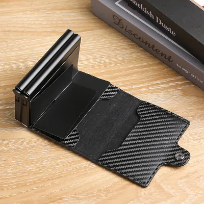 RFID Automatic Pop-Up Carbon Fiber Card Holder | Double-Layer Aluminum Alloy Card Wallet