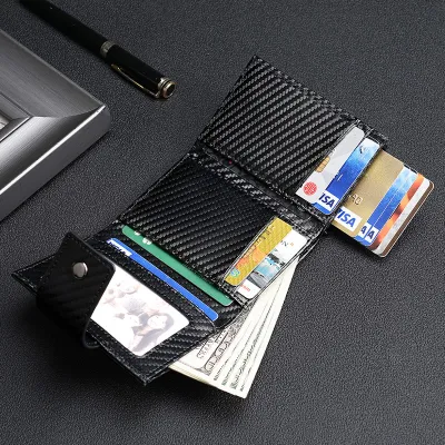 Carbon Fiber Leather RFID Metal Box Pop-Up Card Holder Wallet