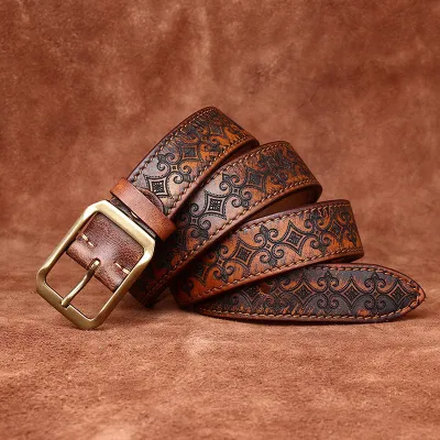 Genuine Cowhide Leather Double-Sided Men's Belt – Classic Copper Pin Buckle