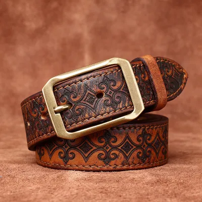 Genuine Cowhide Leather Double-Sided Men's Belt – Classic Copper Pin Buckle