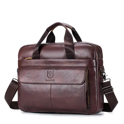 Genuine Leather Cowhide Business Briefcase – Laptop Shoulder Messenger Bag for Men