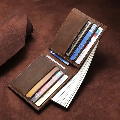 Genuine Crazy Horse Leather Short Wallet – Retro Cowhide Men’s Wallet