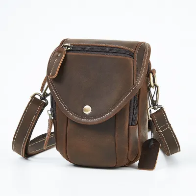 Genuine Leather Vintage Waist Bag – Retro Crossbody Mobile Phone Pouch for Men
