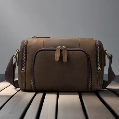 Genuine Crazy Horse Leather Men's Retro Shoulder Crossbody Bag – Durable & Stylish