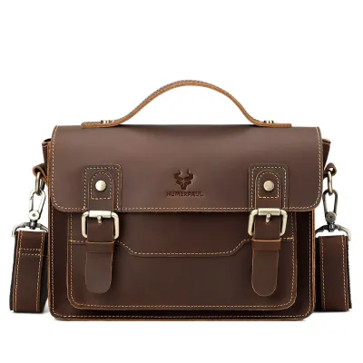 Genuine Crazy Horse Leather Retro Shoulder Messenger Bag – Men's Vintage Cowhide Crossbody