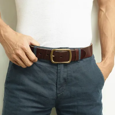 Handmade Genuine Cowhide Leather Belt – Retro British Style Men's Pin Buckle Belt