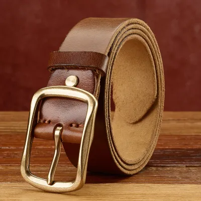 Handmade Genuine Cowhide Leather Belt – Retro British Style Men's Pin Buckle Belt