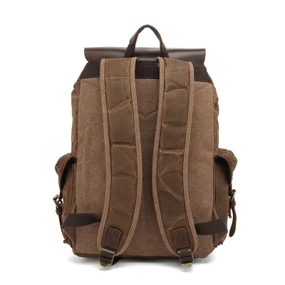 Retro Waxed Canvas Backpack for Men – Travel & Laptop Bag with Crazy Horse Leather