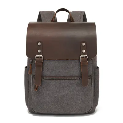 Retro Waxed Canvas Backpack with Crazy Horse Leather – Men’s Travel & Laptop Bag