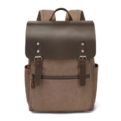 Retro Waxed Canvas Backpack with Crazy Horse Leather – Men’s Travel & Laptop Bag