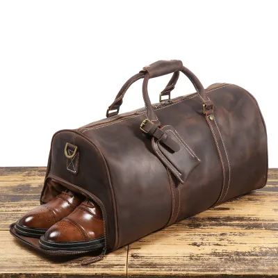 Genuine Crazy Horse Leather Handmade Travel  Bag for Business & Leisure Trips 