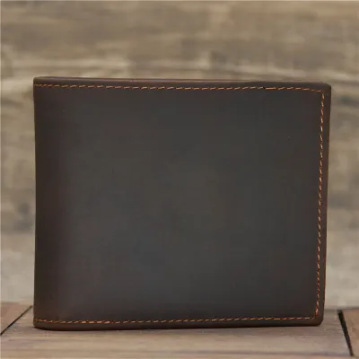 Genuine Leather Short Wallet – Vintage Crazy Horse Cowhide with Multi-Compartment Design