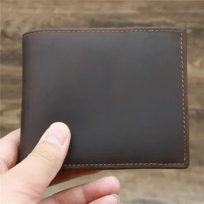 Genuine Leather Short Wallet – Vintage Crazy Horse Cowhide with Multi-Compartment Design