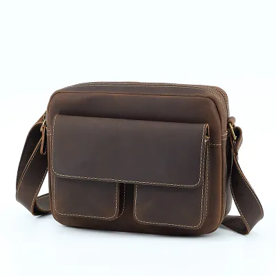 Genuine Leather Men's Shoulder Bag – Retro Style Leather Crossbody Messenger Bag