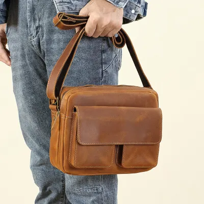 Genuine Leather Men's Shoulder Bag – Retro Style Leather Crossbody Messenger Bag