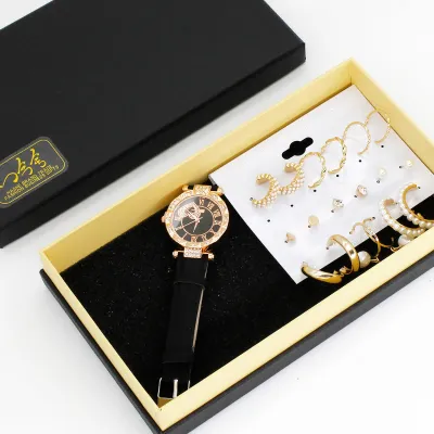 Elegant Black Watch & Jewelry Gift Set 