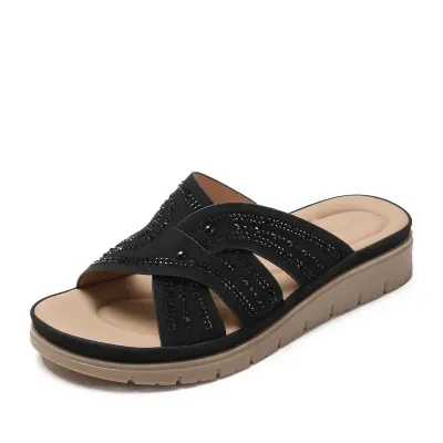 Wedge Rhinestone Outdoor Slippers