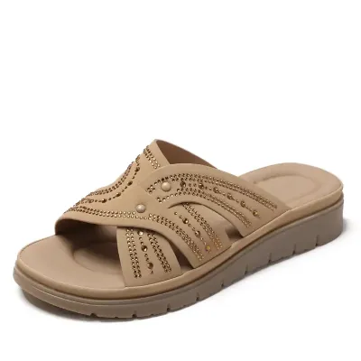 Wedge Rhinestone Outdoor Slippers