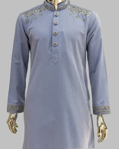 French Blue Zardozi Panjabi