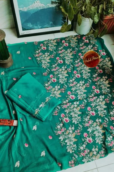 Pakistani Chiffon Unstitched 2Pcs _  Sea Green