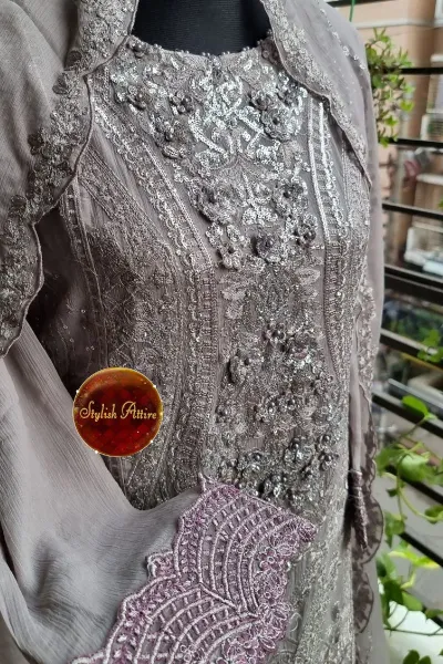 Pakistani Stitched Luxury Chiffon 2pcs_ Ash