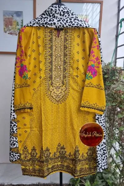 Pakistani Hayat's Luxury Linen Stitched 3pcs _ Mustard  Yellow 