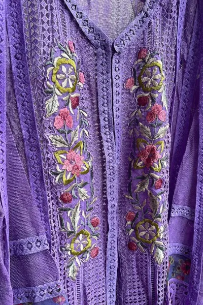 Pakistani Cotton Net Semi Stitched Gown 3pcs _ Purple  