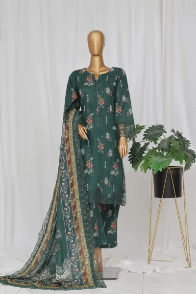 Pakistani Original Sadabahar Khaddar Stitched 3Pcs_ Green 